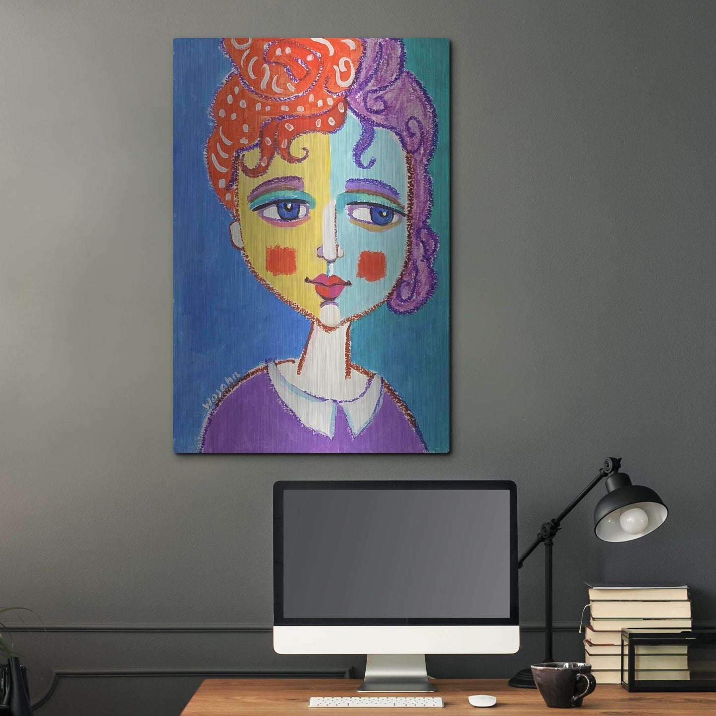 Luxe Metal Art 'Violet Haired' by Holly Wojhan, Metal Wall Art,24x36