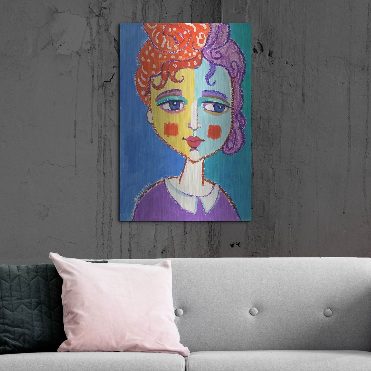 Luxe Metal Art 'Violet Haired' by Holly Wojhan, Metal Wall Art,24x36