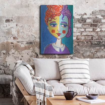 Luxe Metal Art 'Violet Haired' by Holly Wojhan, Metal Wall Art,24x36