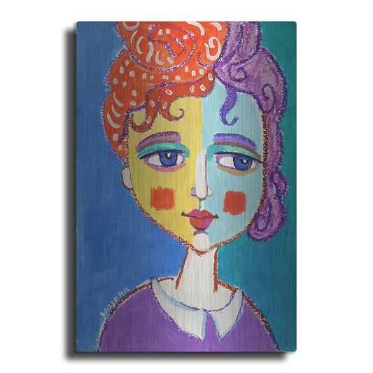 Luxe Metal Art 'Violet Haired' by Holly Wojhan, Metal Wall Art