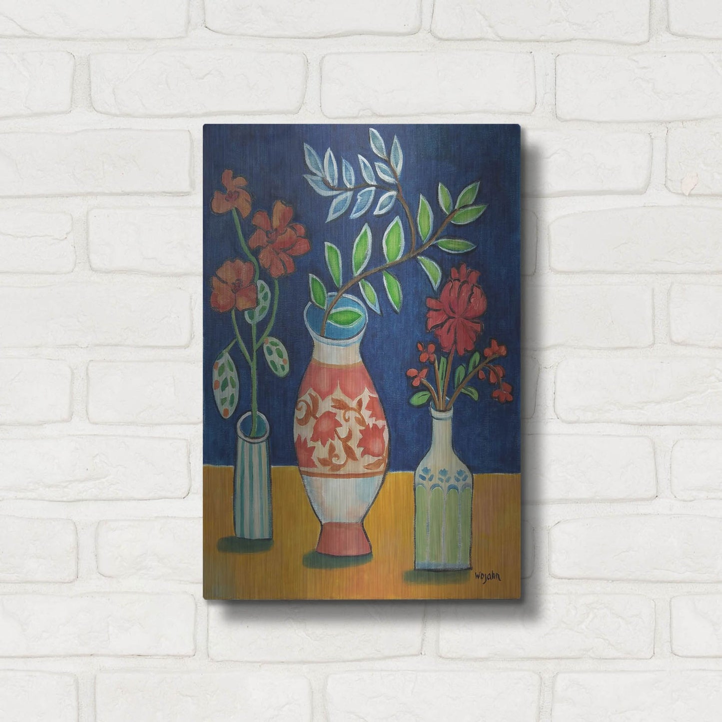 Luxe Metal Art 'More Flowers With Stripes' by Holly Wojhan, Metal Wall Art,12x16