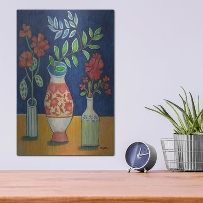 Luxe Metal Art 'More Flowers With Stripes' by Holly Wojhan, Metal Wall Art,12x16