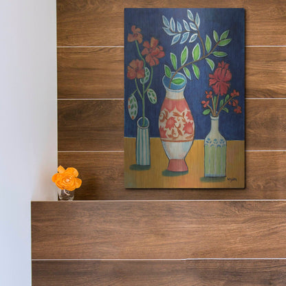 Luxe Metal Art 'More Flowers With Stripes' by Holly Wojhan, Metal Wall Art,12x16