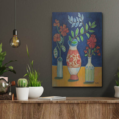 Luxe Metal Art 'More Flowers With Stripes' by Holly Wojhan, Metal Wall Art,12x16