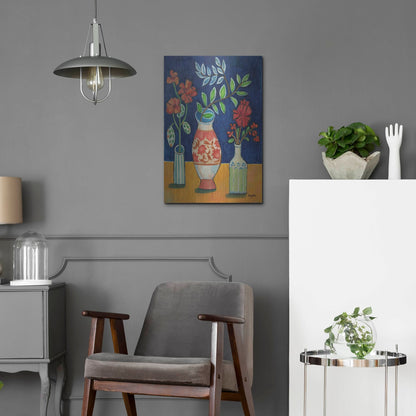 Luxe Metal Art 'More Flowers With Stripes' by Holly Wojhan, Metal Wall Art,16x24