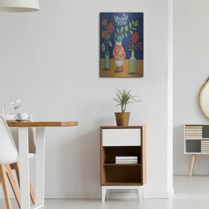 Luxe Metal Art 'More Flowers With Stripes' by Holly Wojhan, Metal Wall Art,16x24