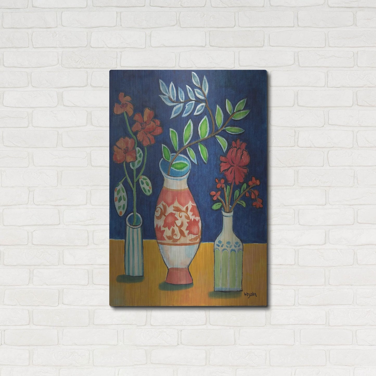 Luxe Metal Art 'More Flowers With Stripes' by Holly Wojhan, Metal Wall Art,24x36