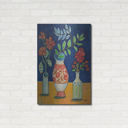 Luxe Metal Art 'More Flowers With Stripes' by Holly Wojhan, Metal Wall Art,24x36