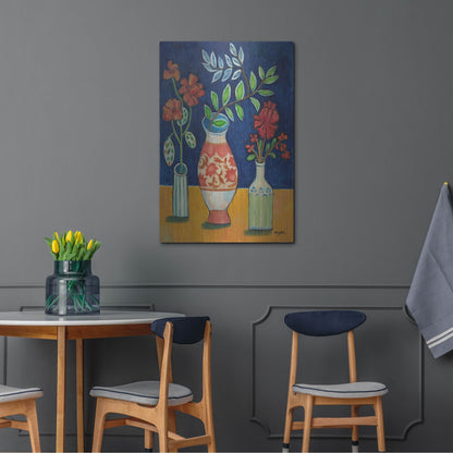 Luxe Metal Art 'More Flowers With Stripes' by Holly Wojhan, Metal Wall Art,24x36