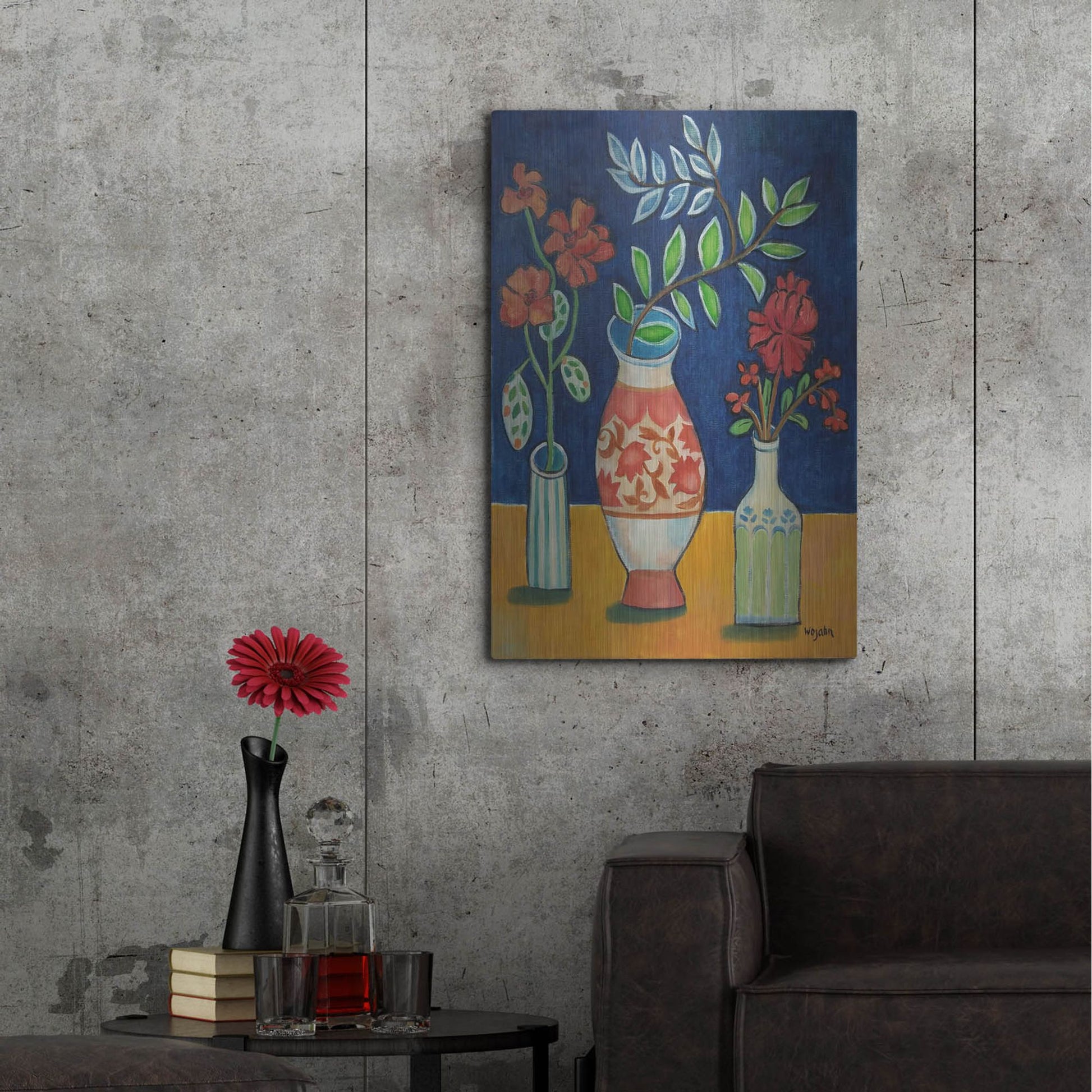 Luxe Metal Art 'More Flowers With Stripes' by Holly Wojhan, Metal Wall Art,24x36