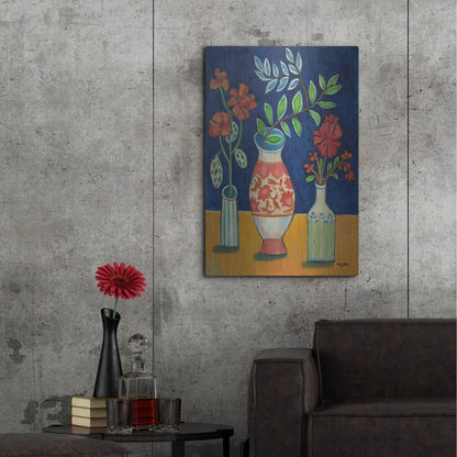 Luxe Metal Art 'More Flowers With Stripes' by Holly Wojhan, Metal Wall Art,24x36