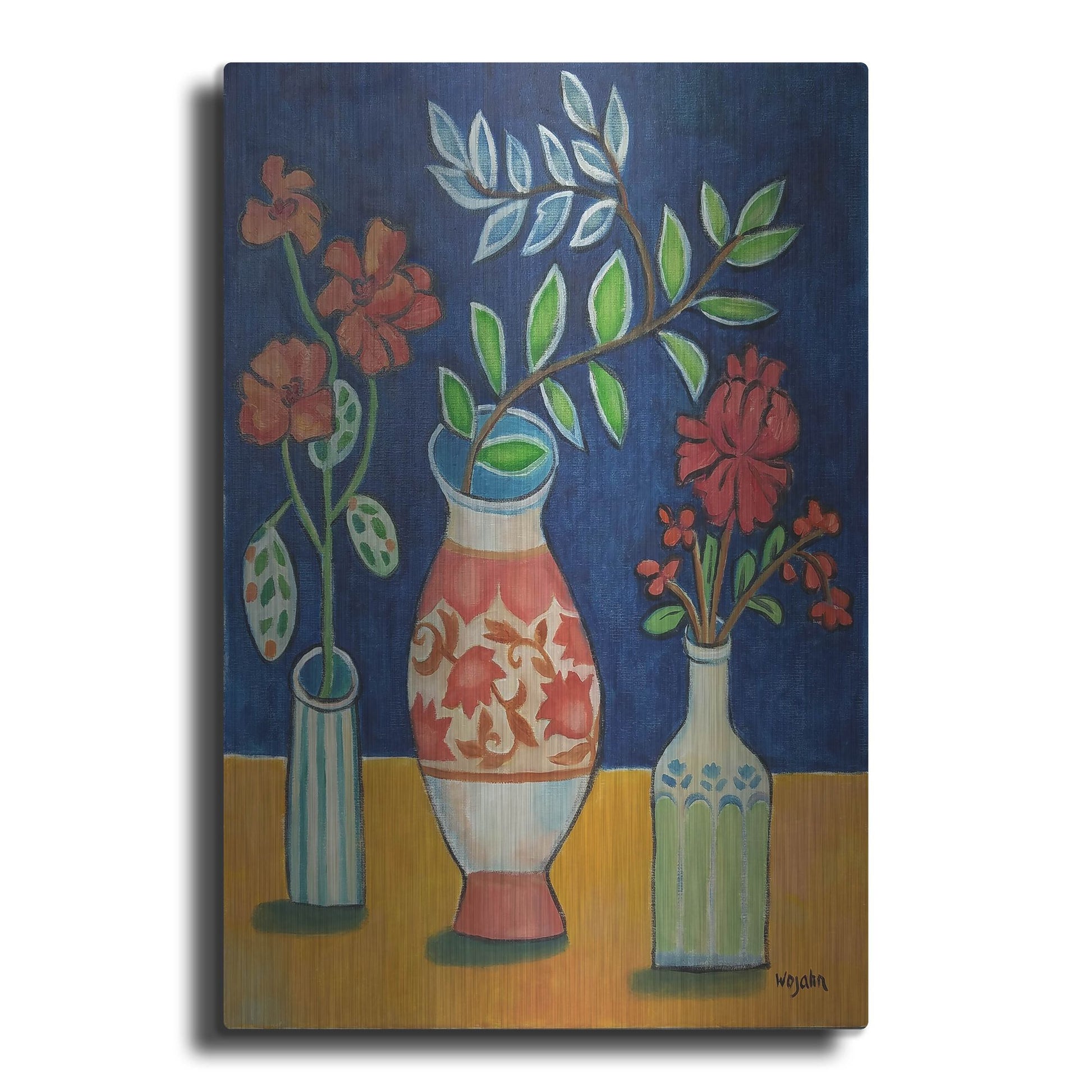 Luxe Metal Art 'More Flowers With Stripes' by Holly Wojhan, Metal Wall Art