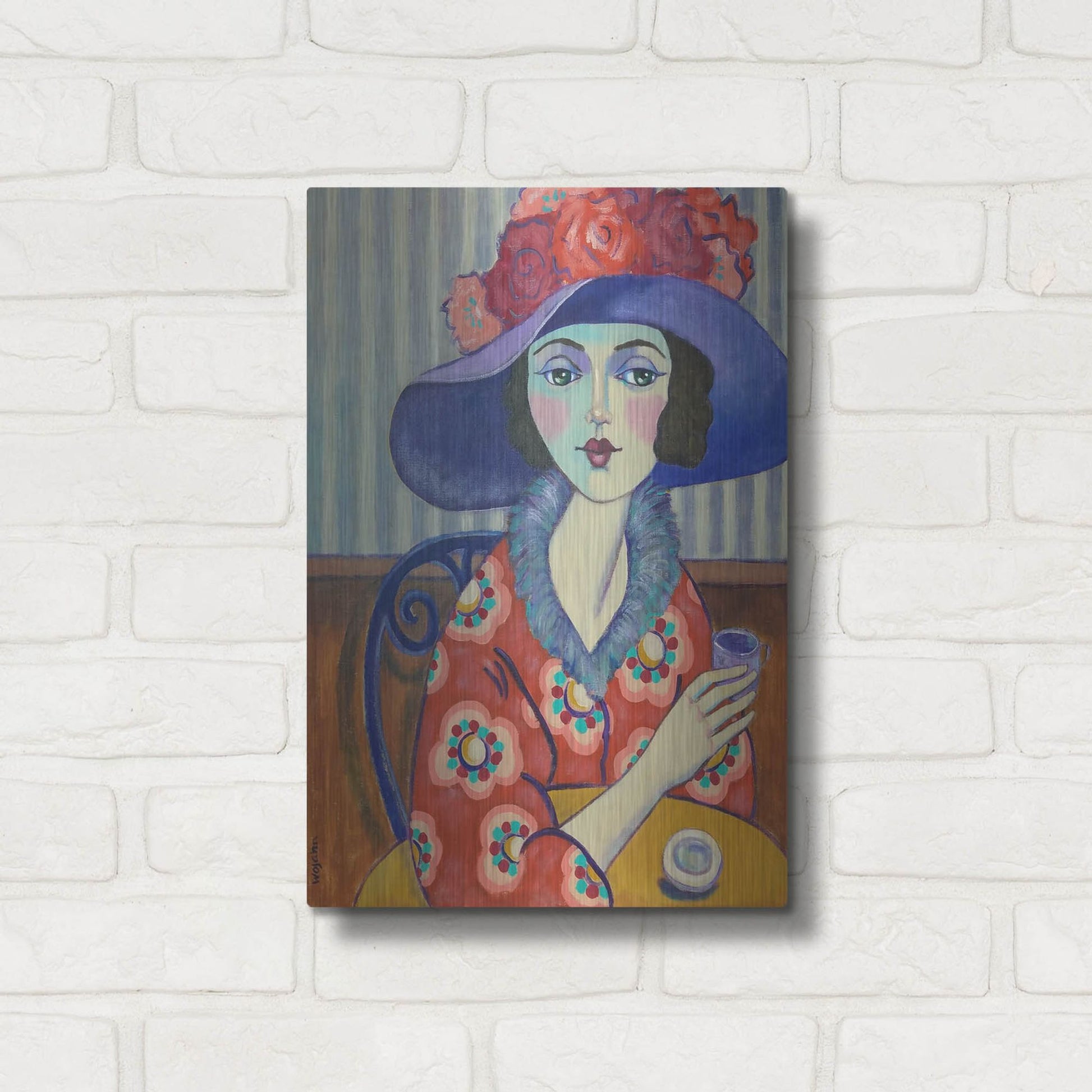 Luxe Metal Art 'Woman in Red' by Holly Wojhan, Metal Wall Art,12x16