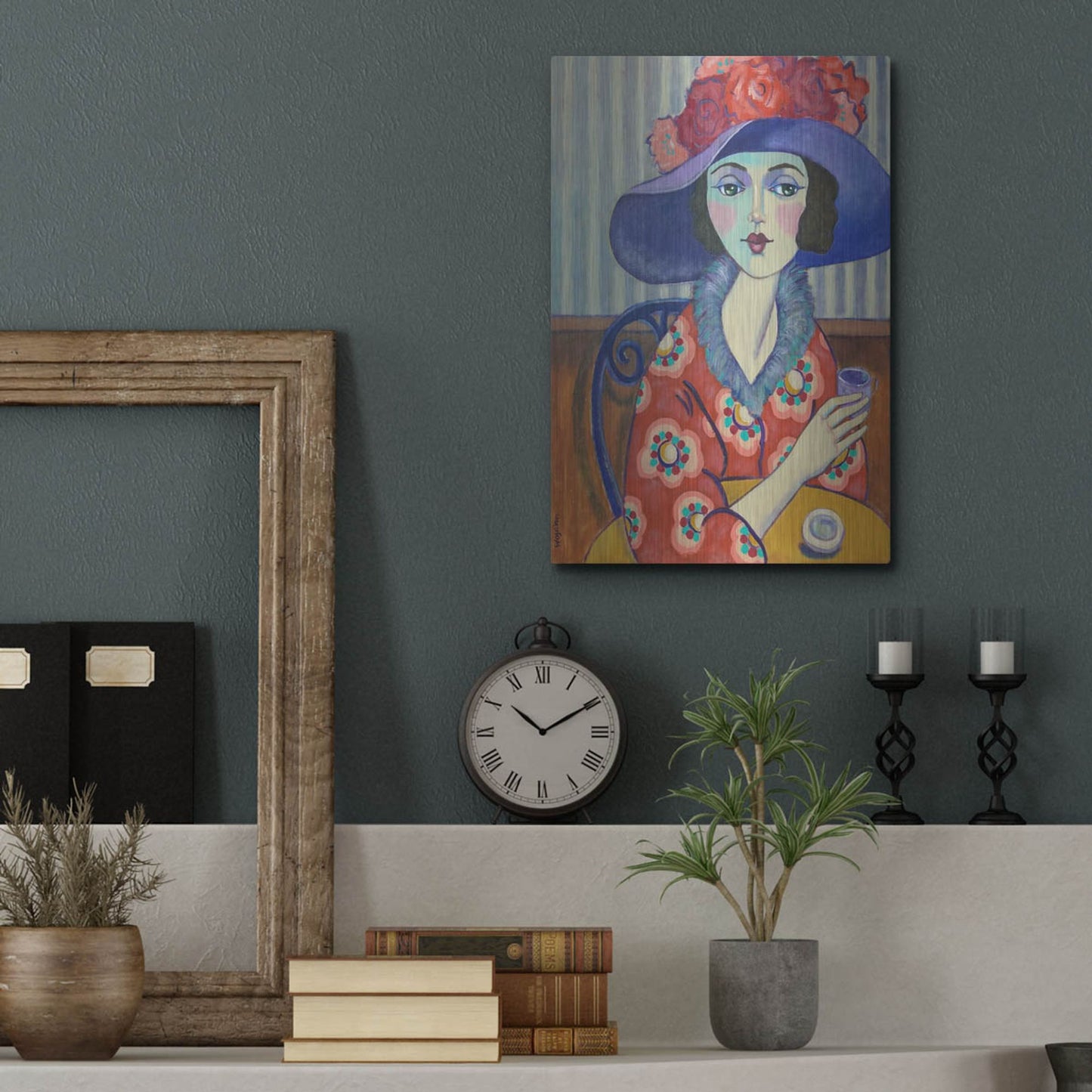 Luxe Metal Art 'Woman in Red' by Holly Wojhan, Metal Wall Art,12x16