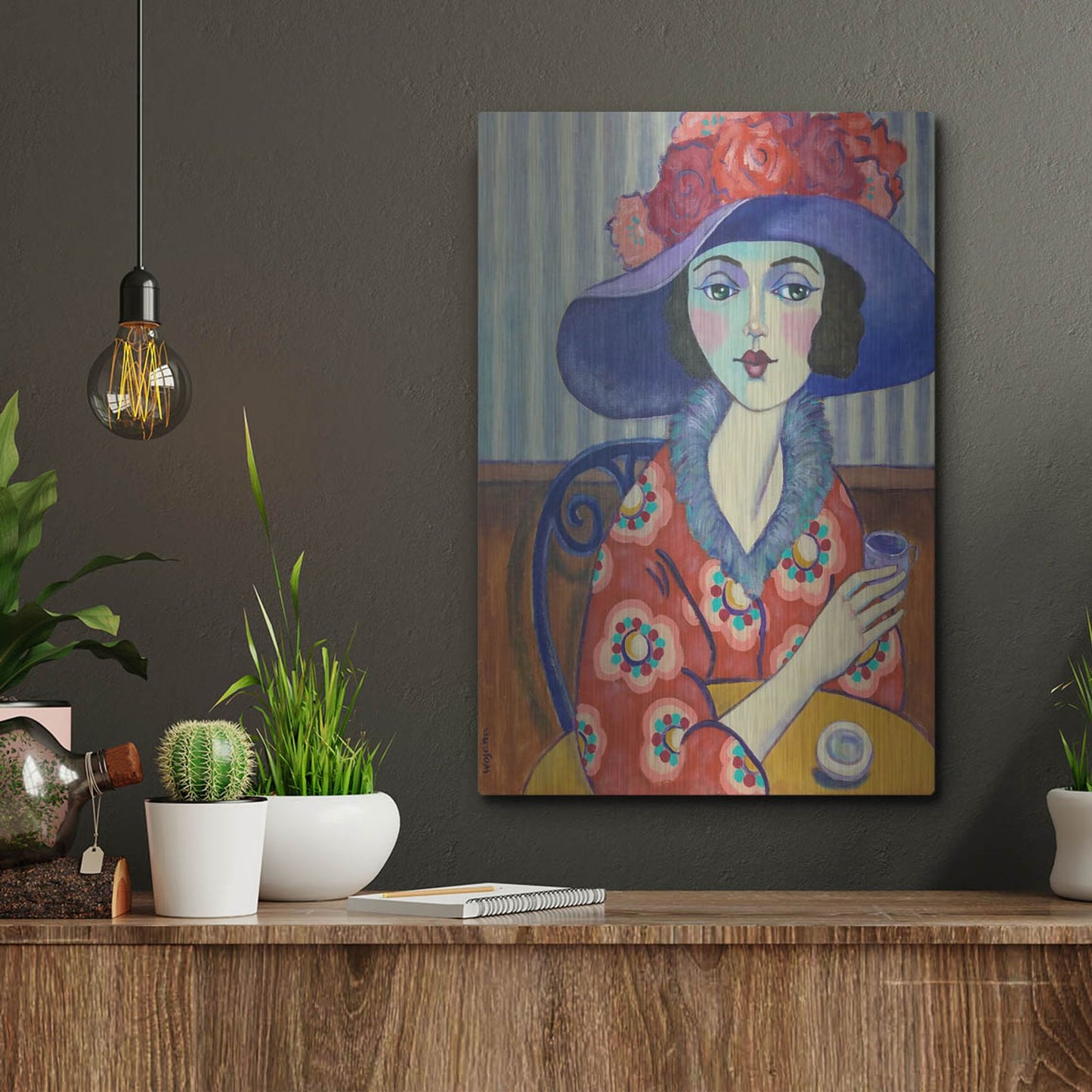 Luxe Metal Art 'Woman in Red' by Holly Wojhan, Metal Wall Art,12x16