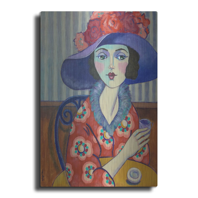 Luxe Metal Art 'Woman in Red' by Holly Wojhan, Metal Wall Art