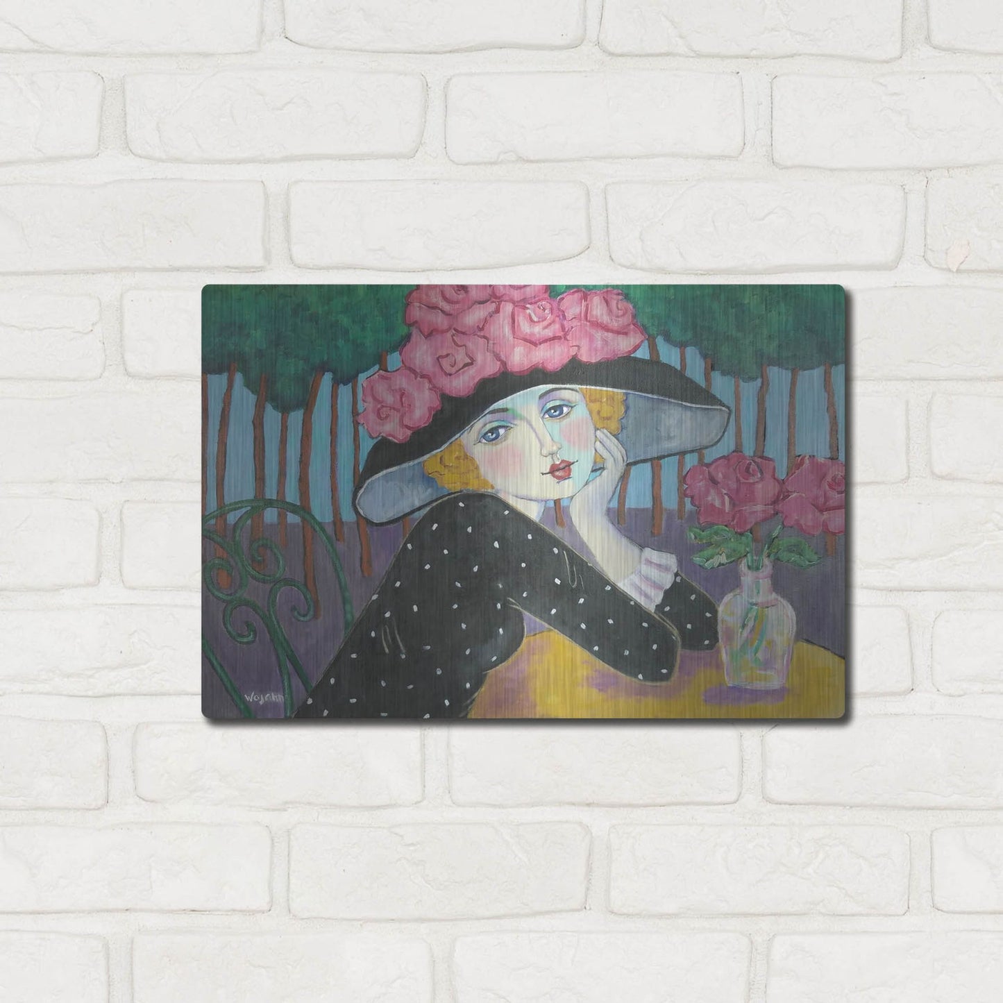 Luxe Metal Art 'Cafe Sous les Arbes' by Holly Wojhan, Metal Wall Art,16x12