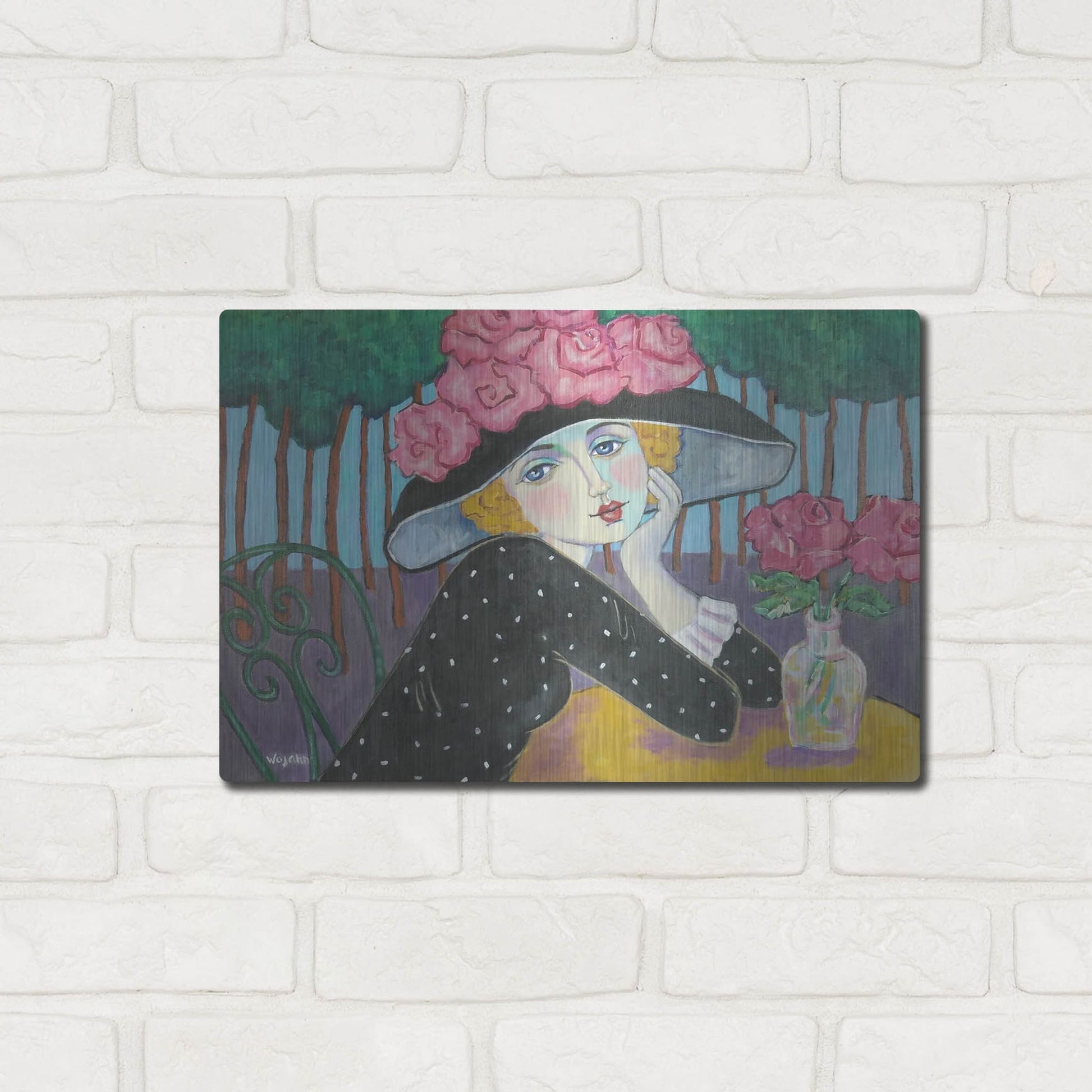 Luxe Metal Art 'Cafe Sous les Arbes' by Holly Wojhan, Metal Wall Art,16x12