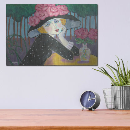 Luxe Metal Art 'Cafe Sous les Arbes' by Holly Wojhan, Metal Wall Art,16x12