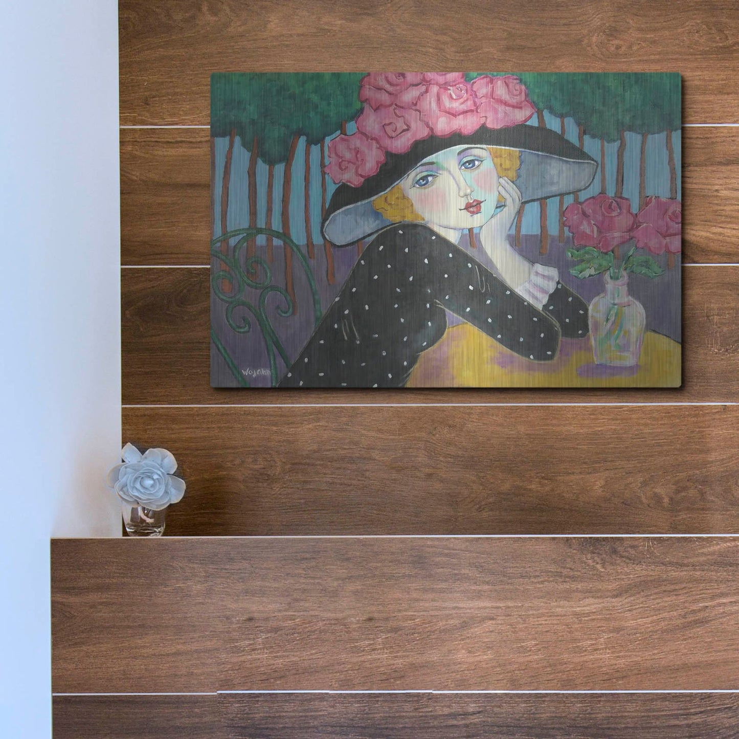 Luxe Metal Art 'Cafe Sous les Arbes' by Holly Wojhan, Metal Wall Art,16x12