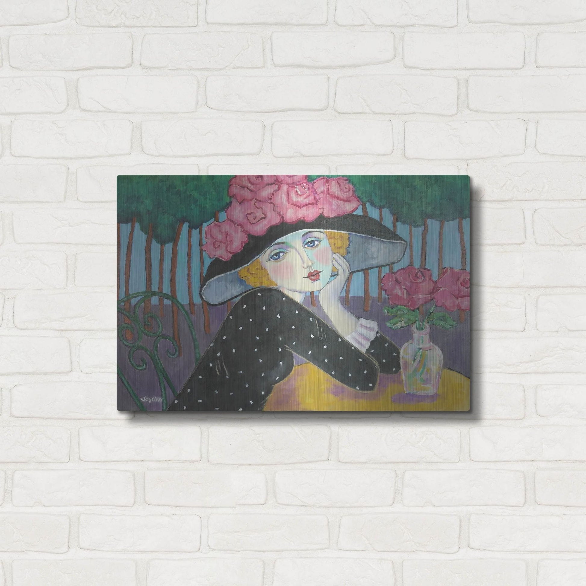 Luxe Metal Art 'Cafe Sous les Arbes' by Holly Wojhan, Metal Wall Art,24x16