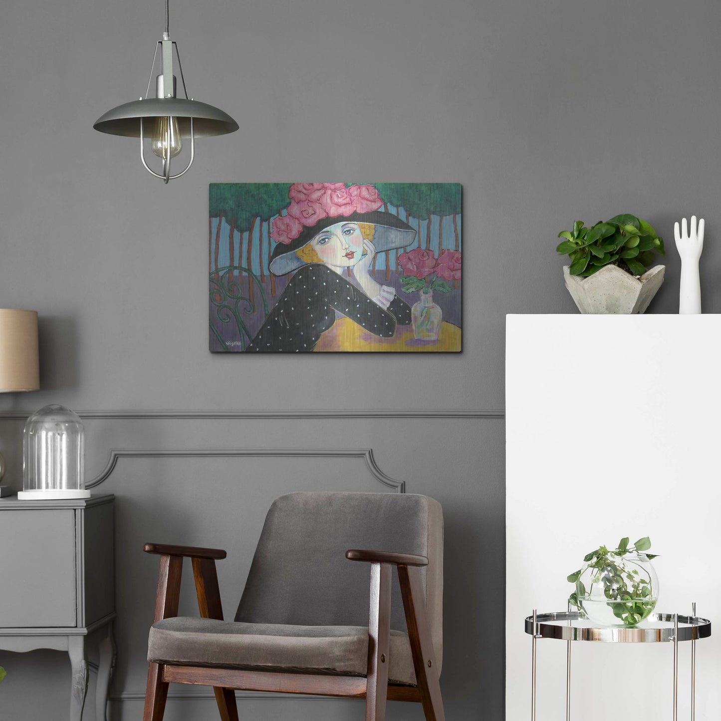 Luxe Metal Art 'Cafe Sous les Arbes' by Holly Wojhan, Metal Wall Art,24x16