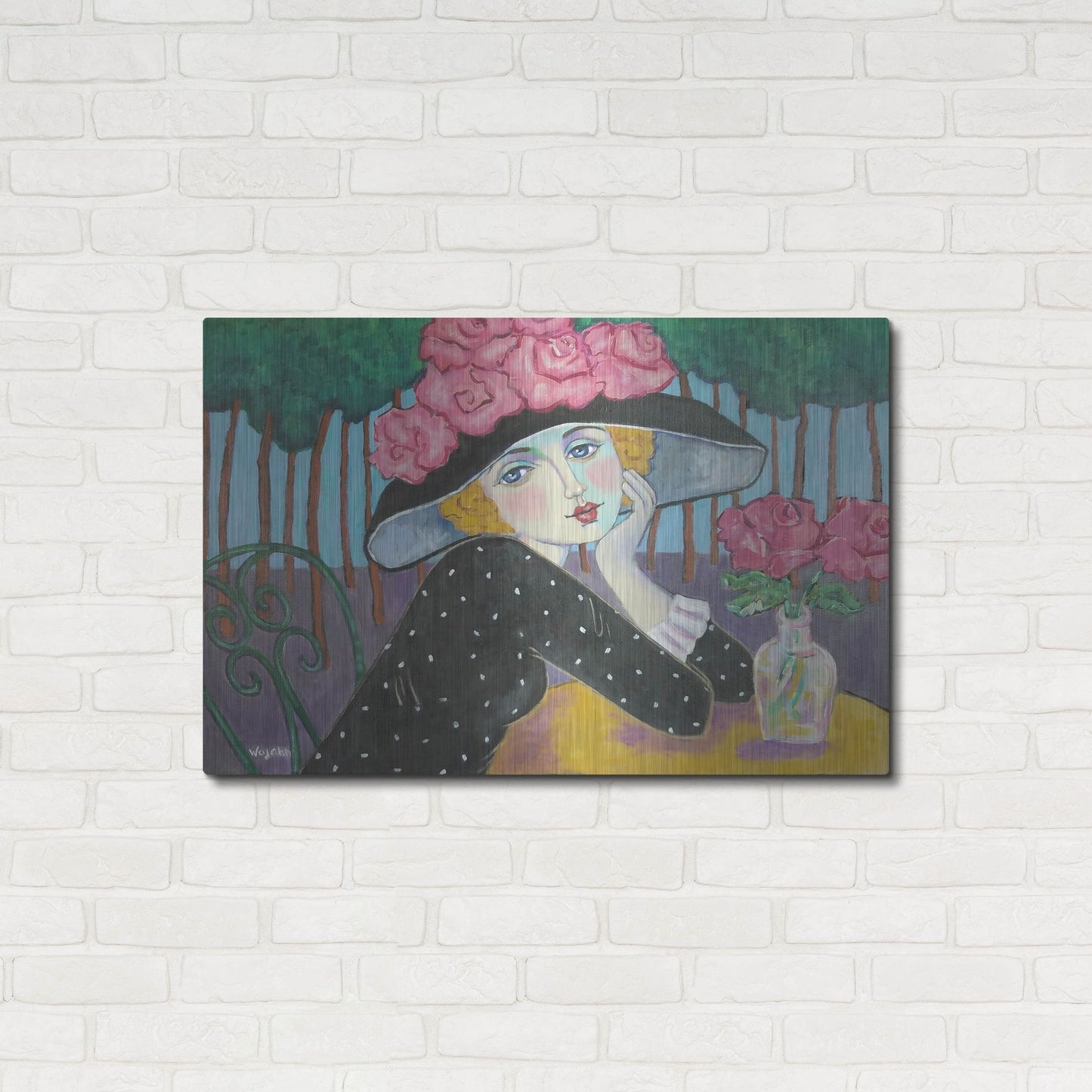 Luxe Metal Art 'Cafe Sous les Arbes' by Holly Wojhan, Metal Wall Art,36x24