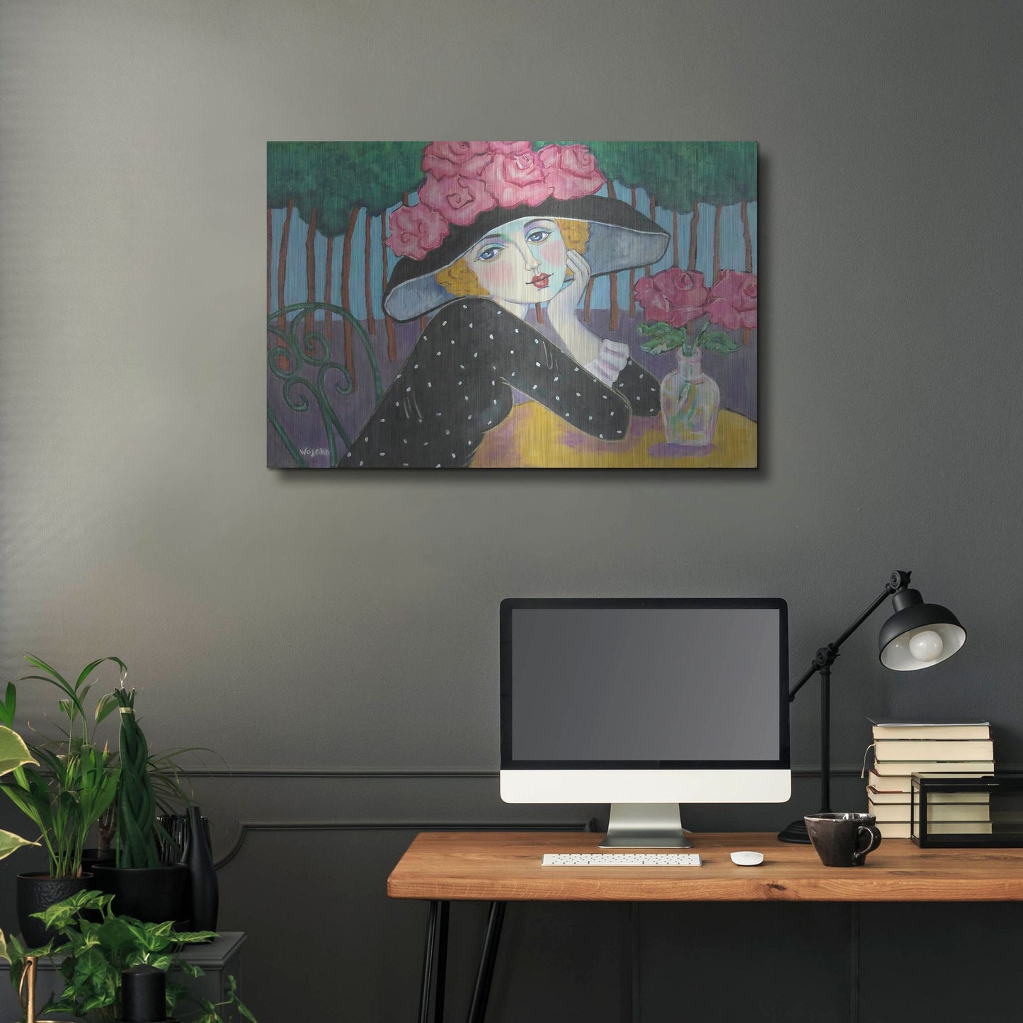 Luxe Metal Art 'Cafe Sous les Arbes' by Holly Wojhan, Metal Wall Art,36x24