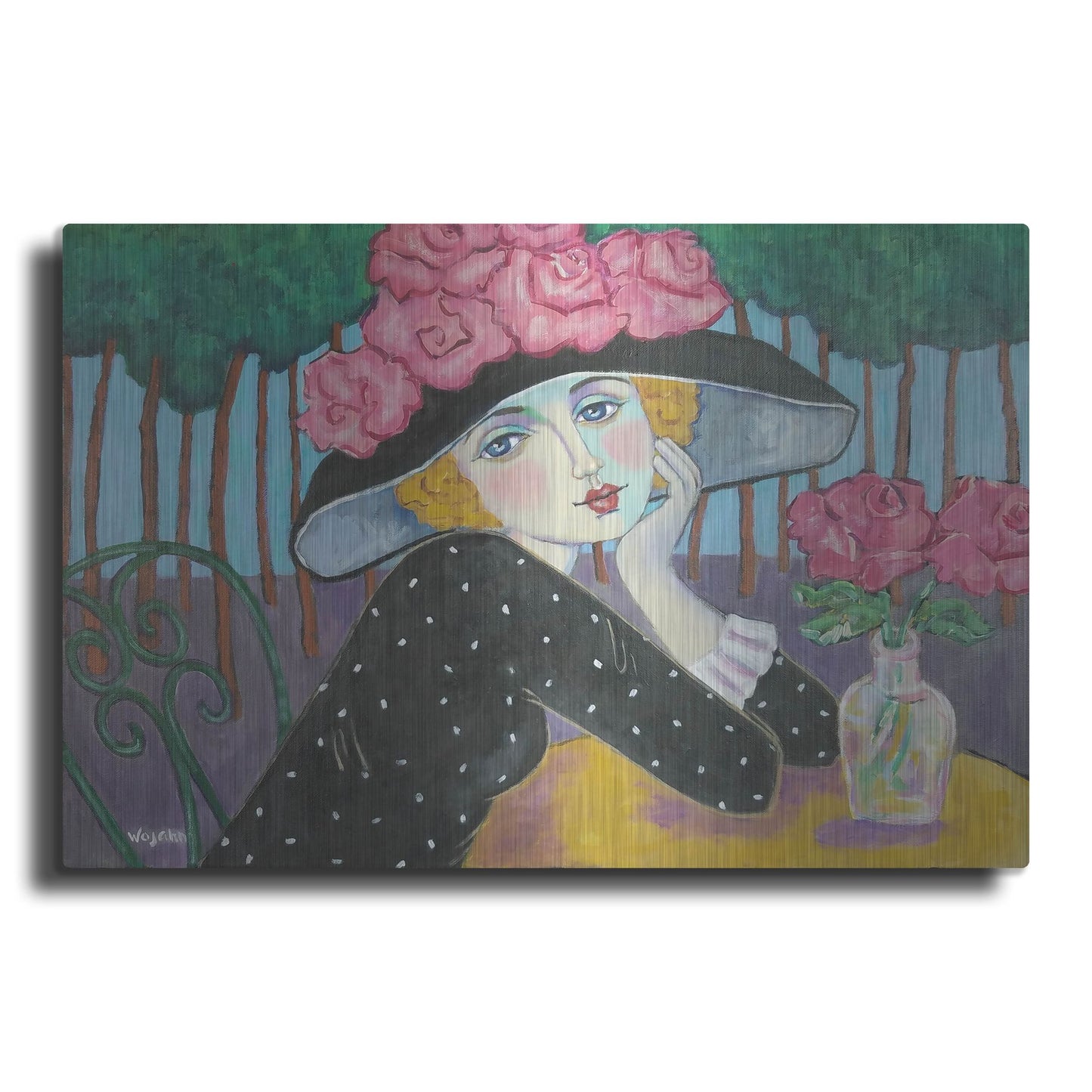 Luxe Metal Art 'Cafe Sous les Arbes' by Holly Wojhan, Metal Wall Art