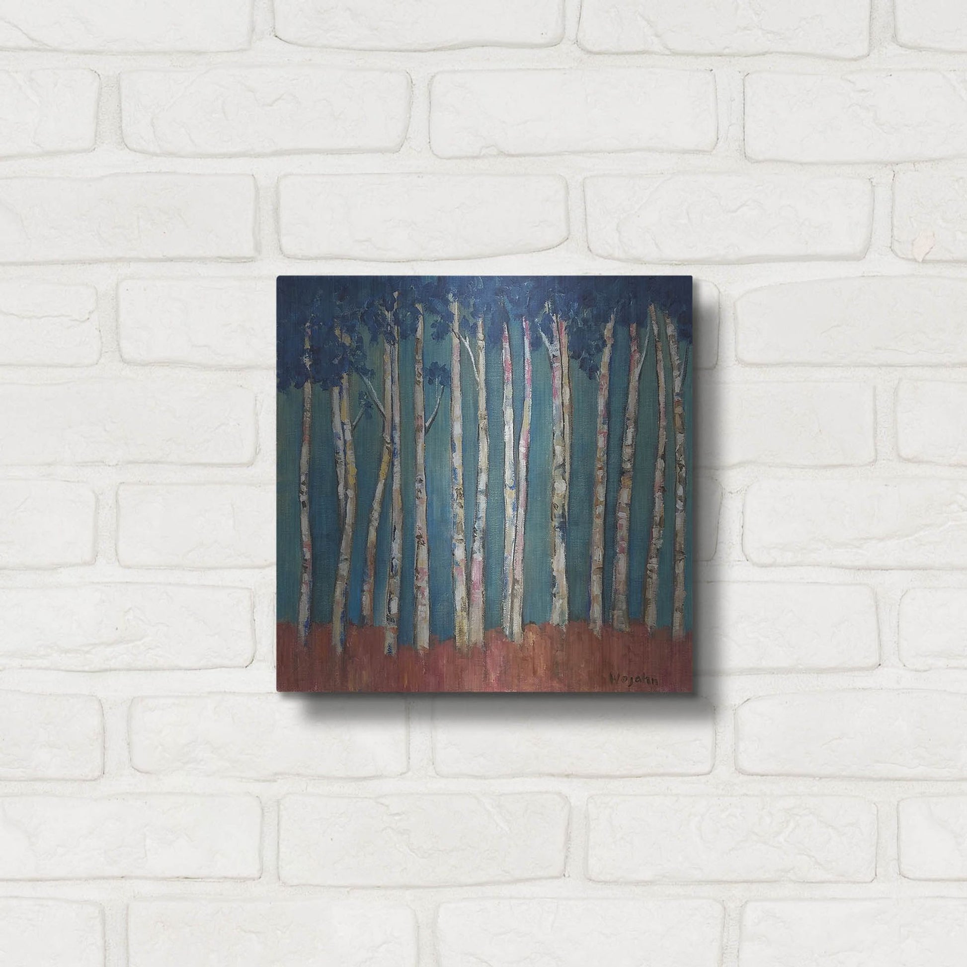 Luxe Metal Art 'Blue Trees' by Holly Wojhan, Metal Wall Art,12x12
