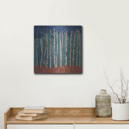 Luxe Metal Art 'Blue Trees' by Holly Wojhan, Metal Wall Art,12x12