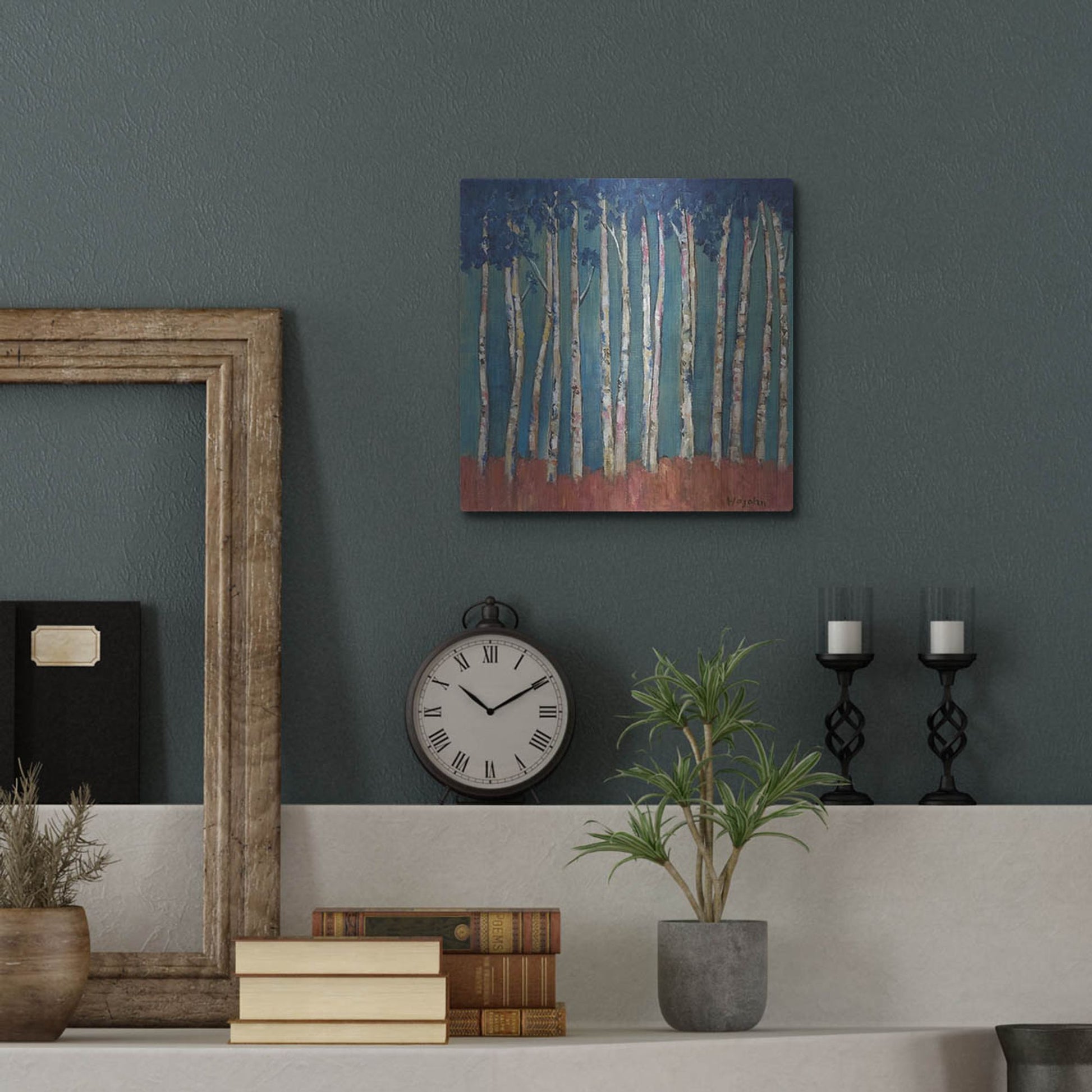 Luxe Metal Art 'Blue Trees' by Holly Wojhan, Metal Wall Art,12x12