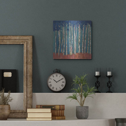 Luxe Metal Art 'Blue Trees' by Holly Wojhan, Metal Wall Art,12x12