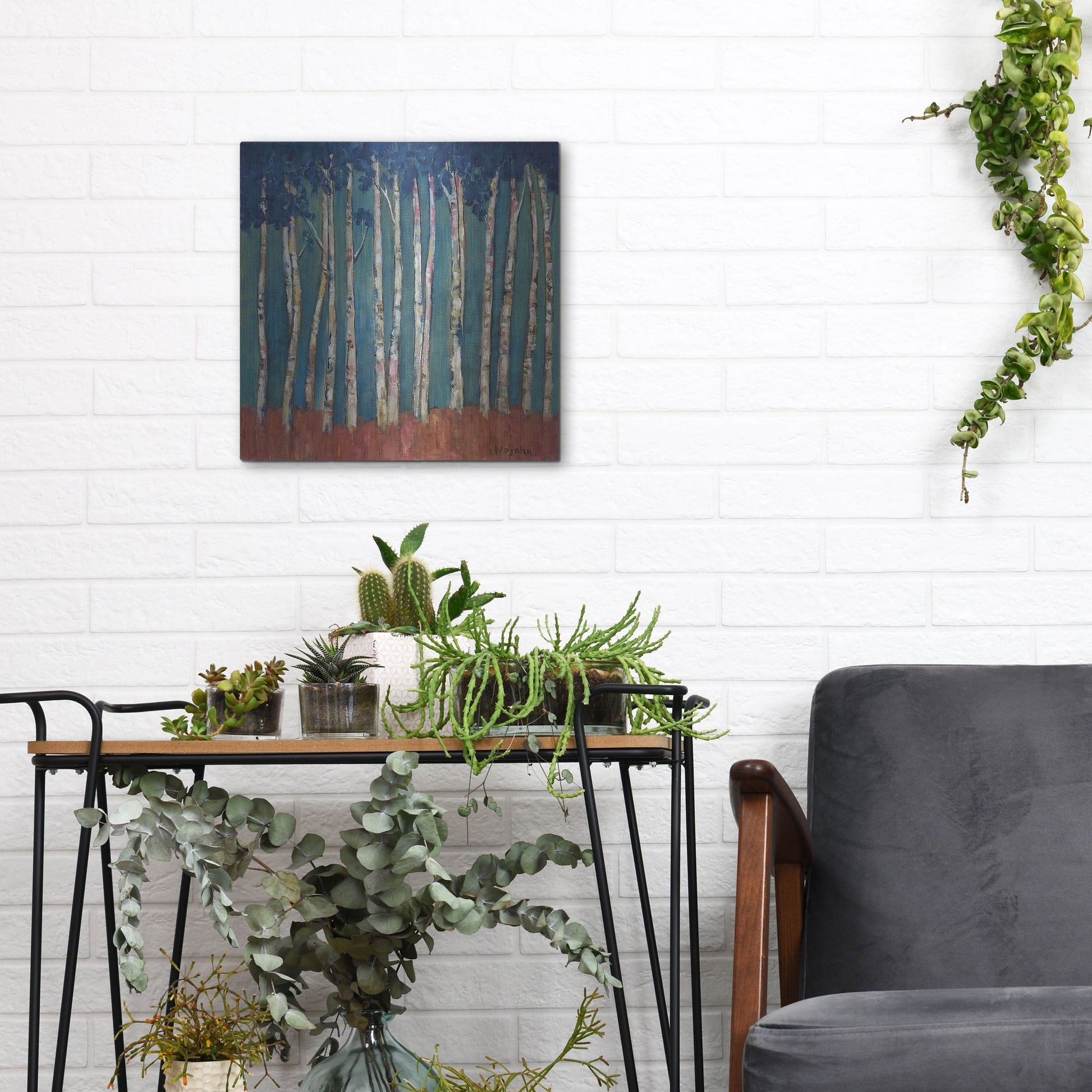 Luxe Metal Art 'Blue Trees' by Holly Wojhan, Metal Wall Art,12x12