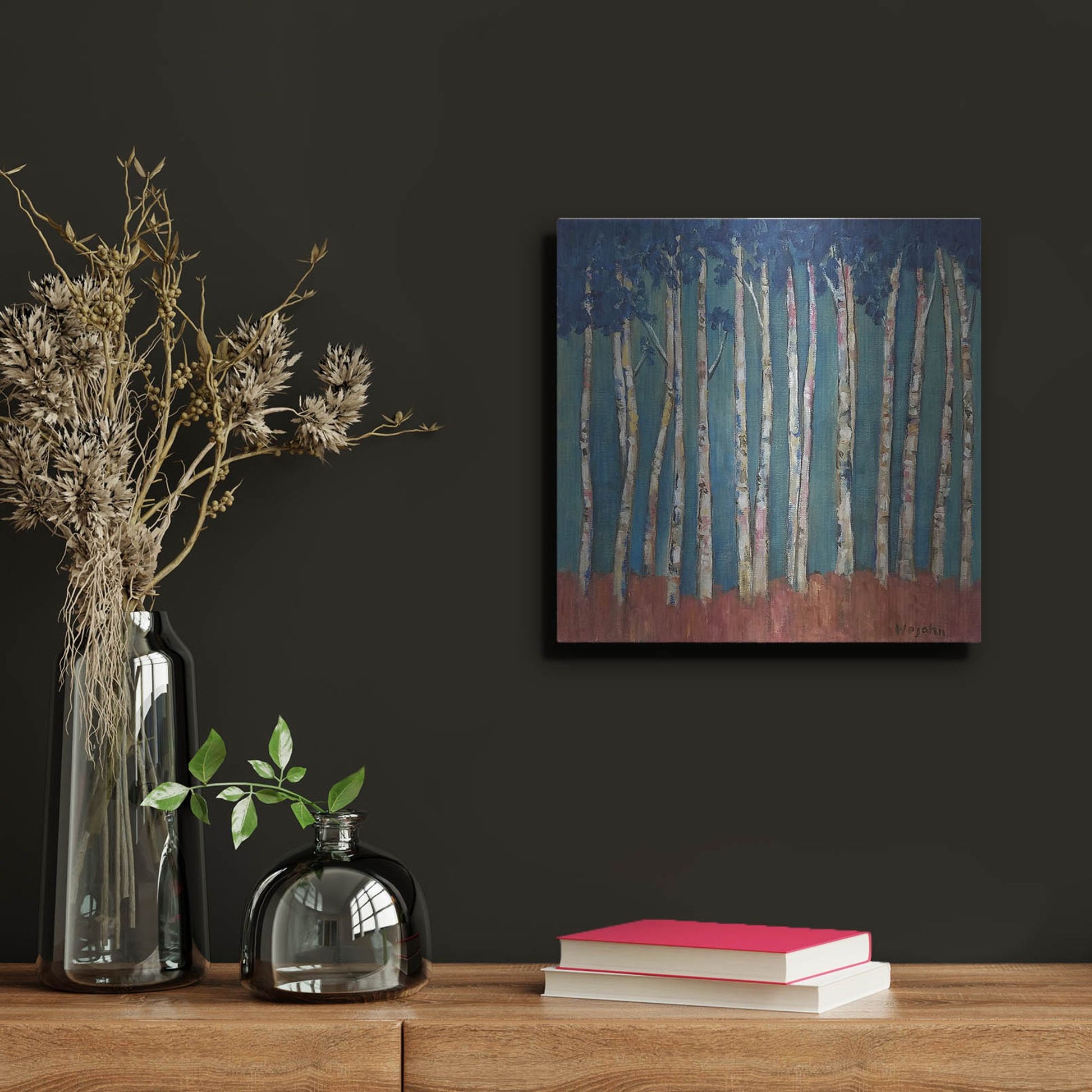 Luxe Metal Art 'Blue Trees' by Holly Wojhan, Metal Wall Art,12x12