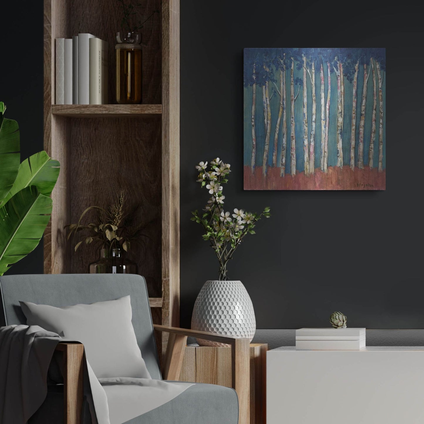 Luxe Metal Art 'Blue Trees' by Holly Wojhan, Metal Wall Art,24x24