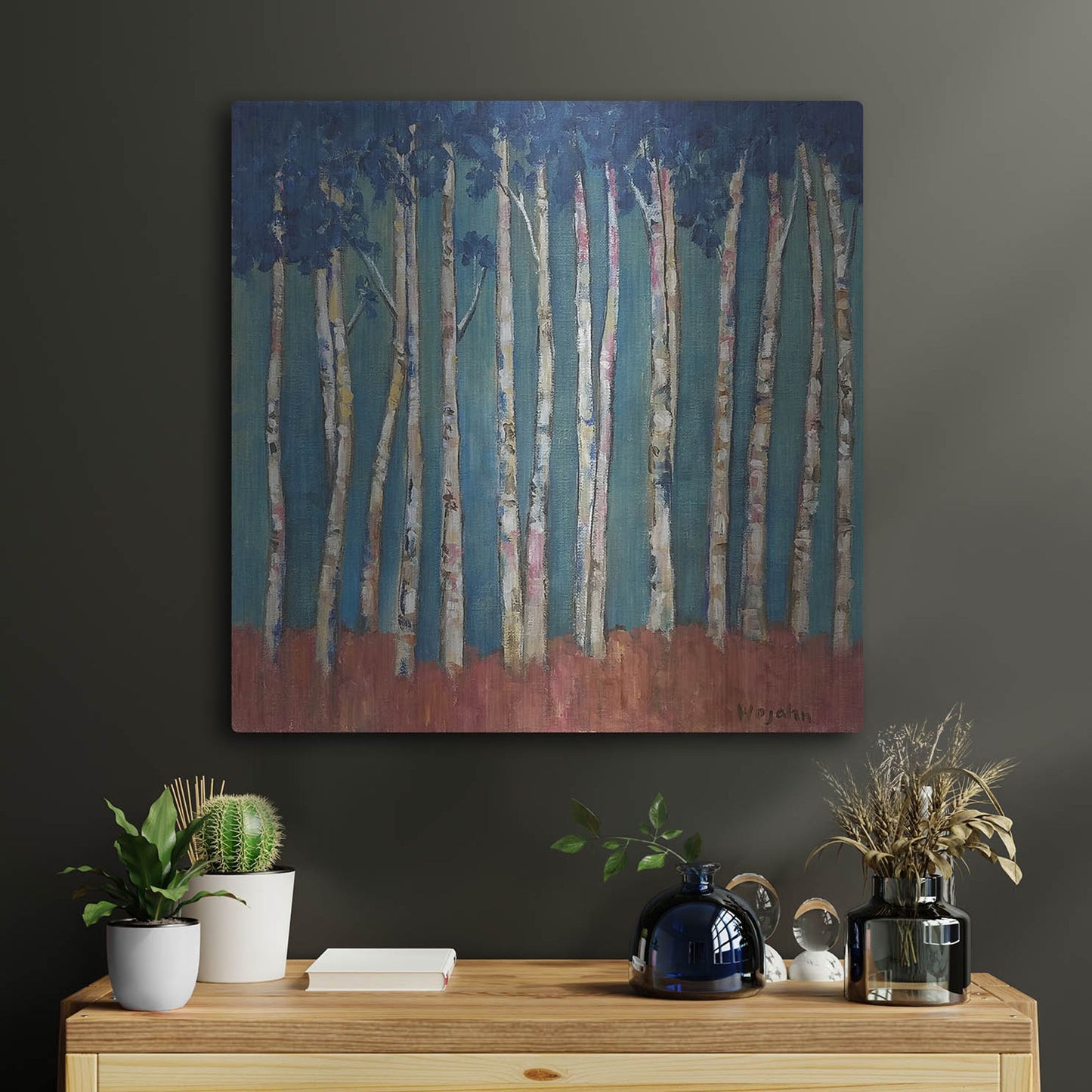 Luxe Metal Art 'Blue Trees' by Holly Wojhan, Metal Wall Art,24x24