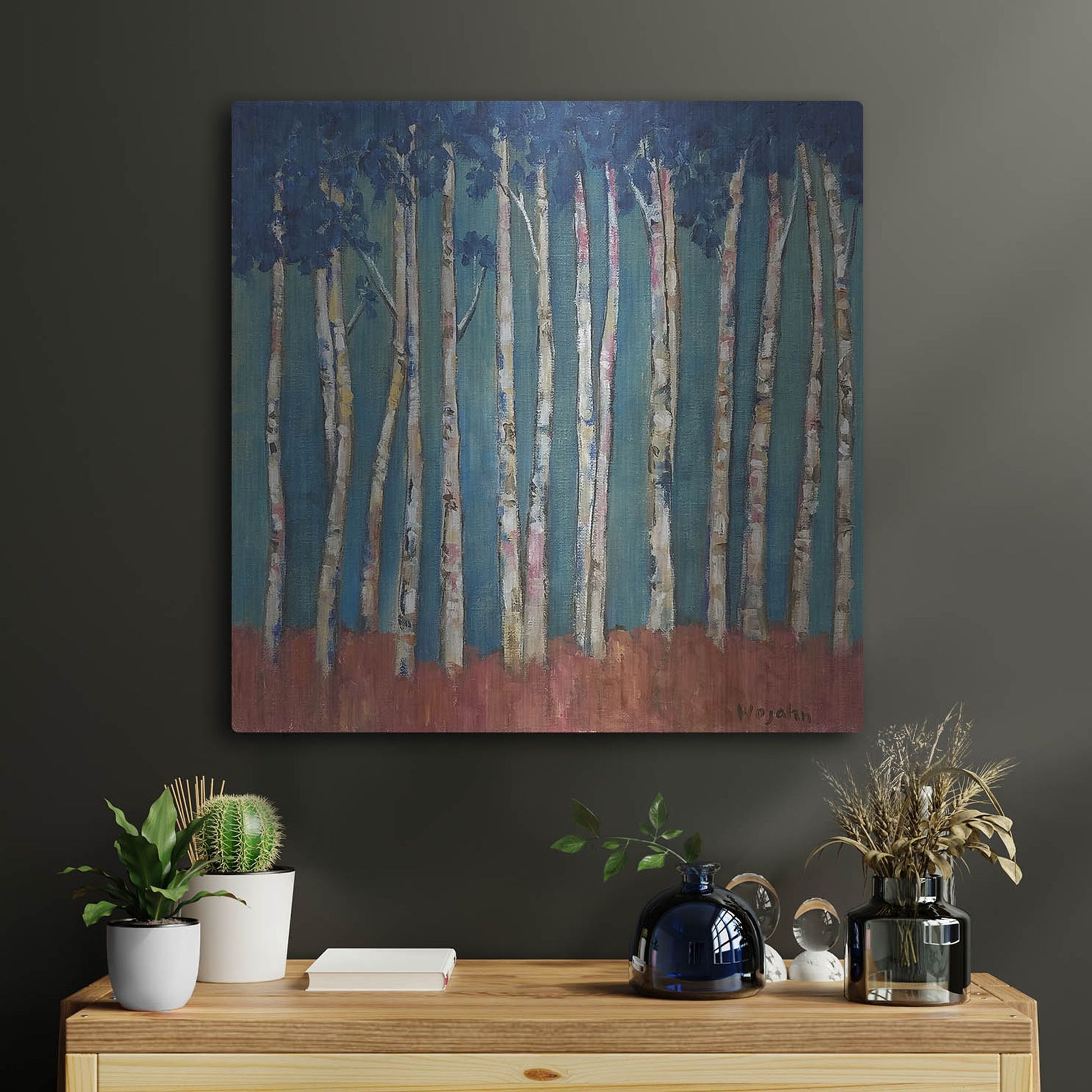 Luxe Metal Art 'Blue Trees' by Holly Wojhan, Metal Wall Art,24x24