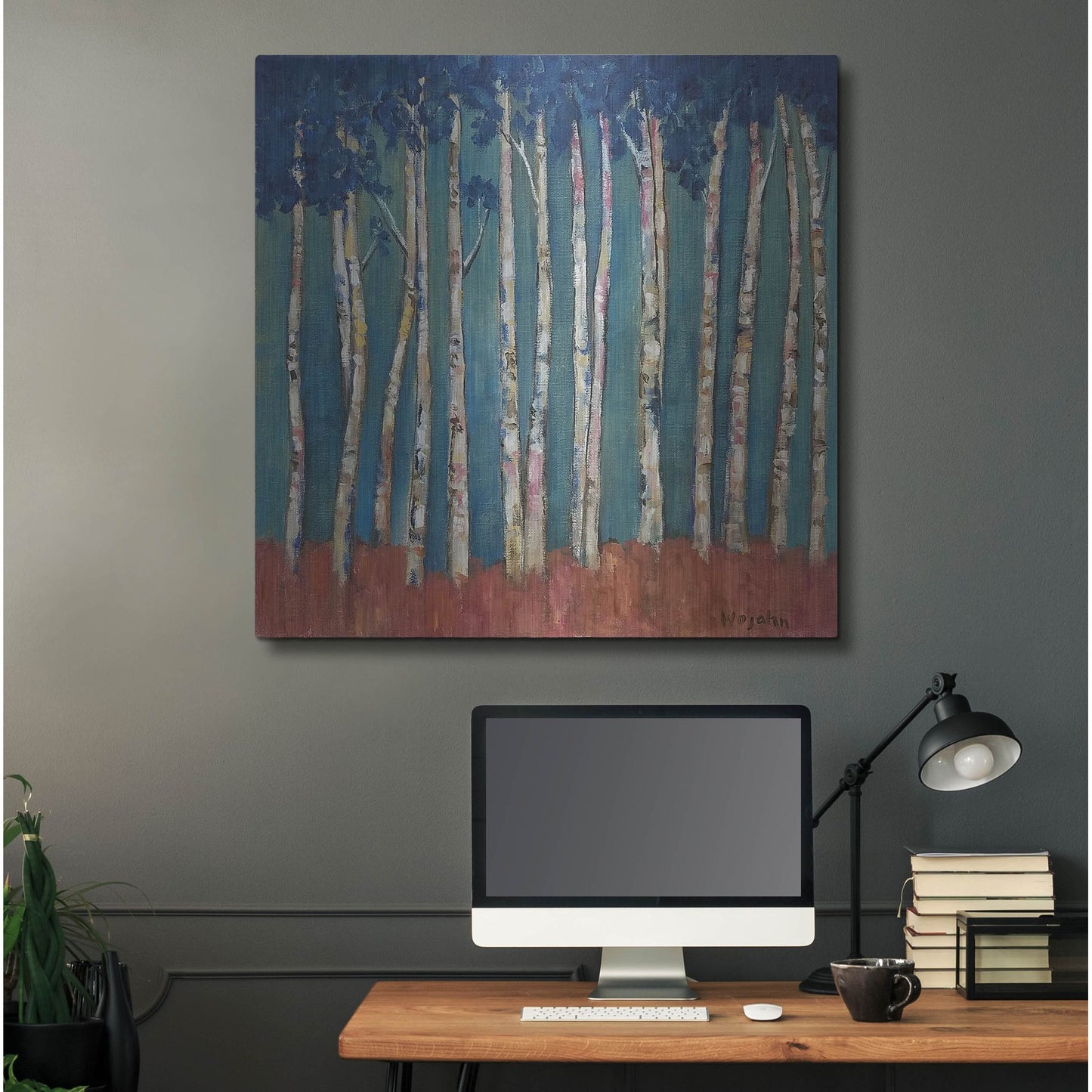 Luxe Metal Art 'Blue Trees' by Holly Wojhan, Metal Wall Art,36x36
