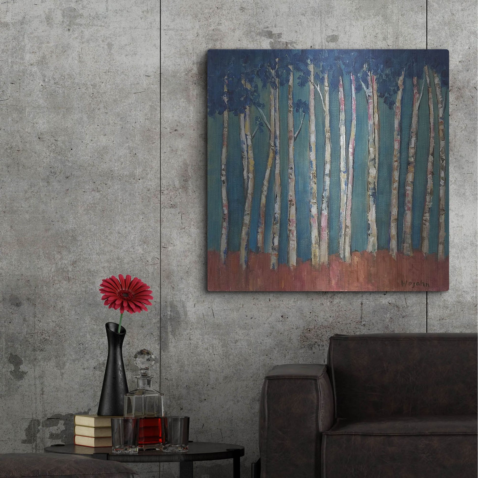 Luxe Metal Art 'Blue Trees' by Holly Wojhan, Metal Wall Art,36x36