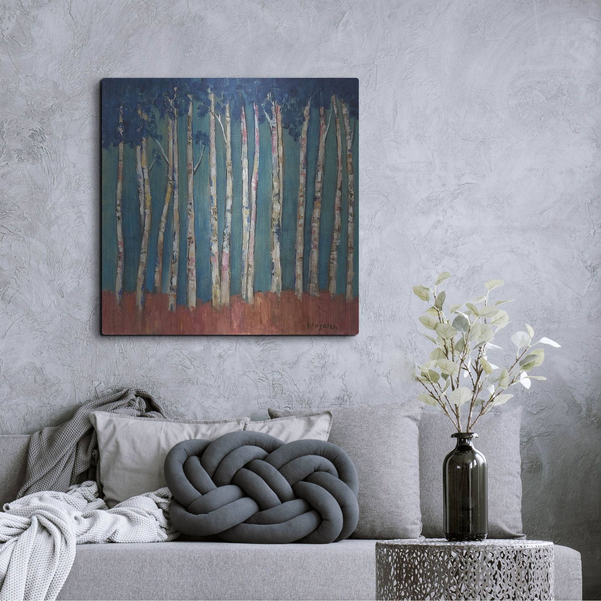 Luxe Metal Art 'Blue Trees' by Holly Wojhan, Metal Wall Art,36x36
