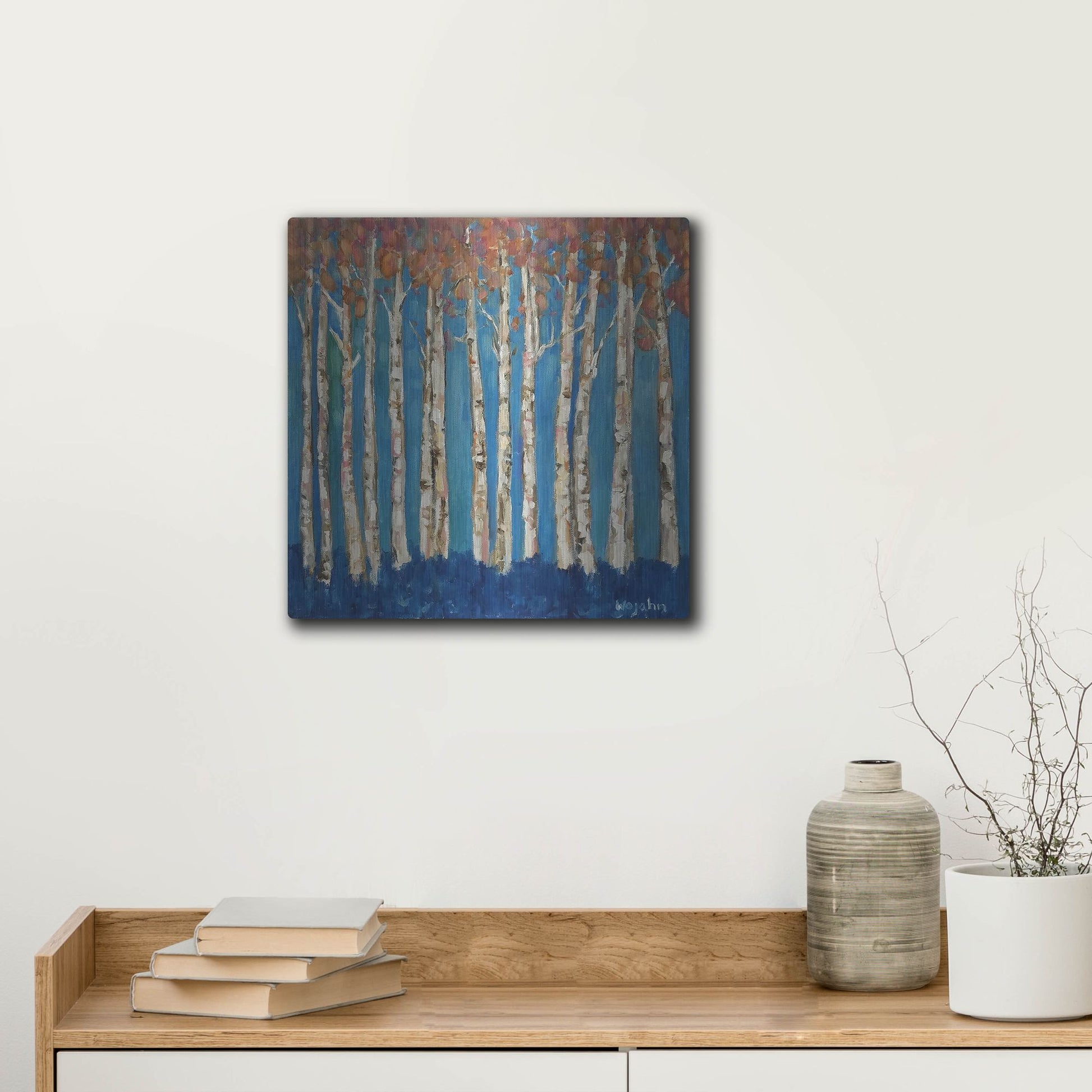 Luxe Metal Art 'Trees Pink' by Holly Wojhan, Metal Wall Art,12x12