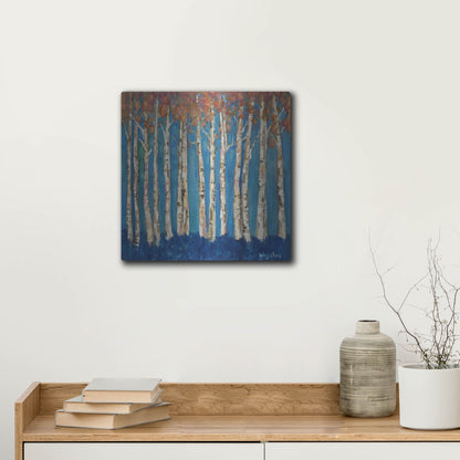 Luxe Metal Art 'Trees Pink' by Holly Wojhan, Metal Wall Art,12x12