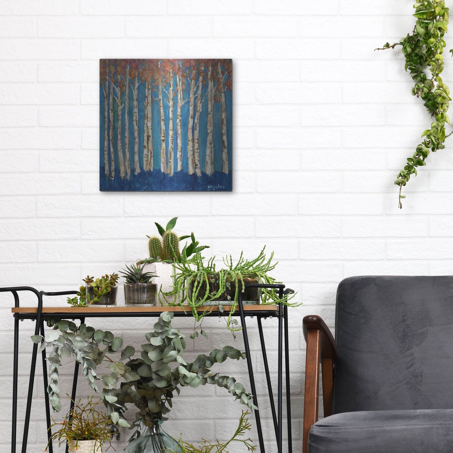 Luxe Metal Art 'Trees Pink' by Holly Wojhan, Metal Wall Art,12x12