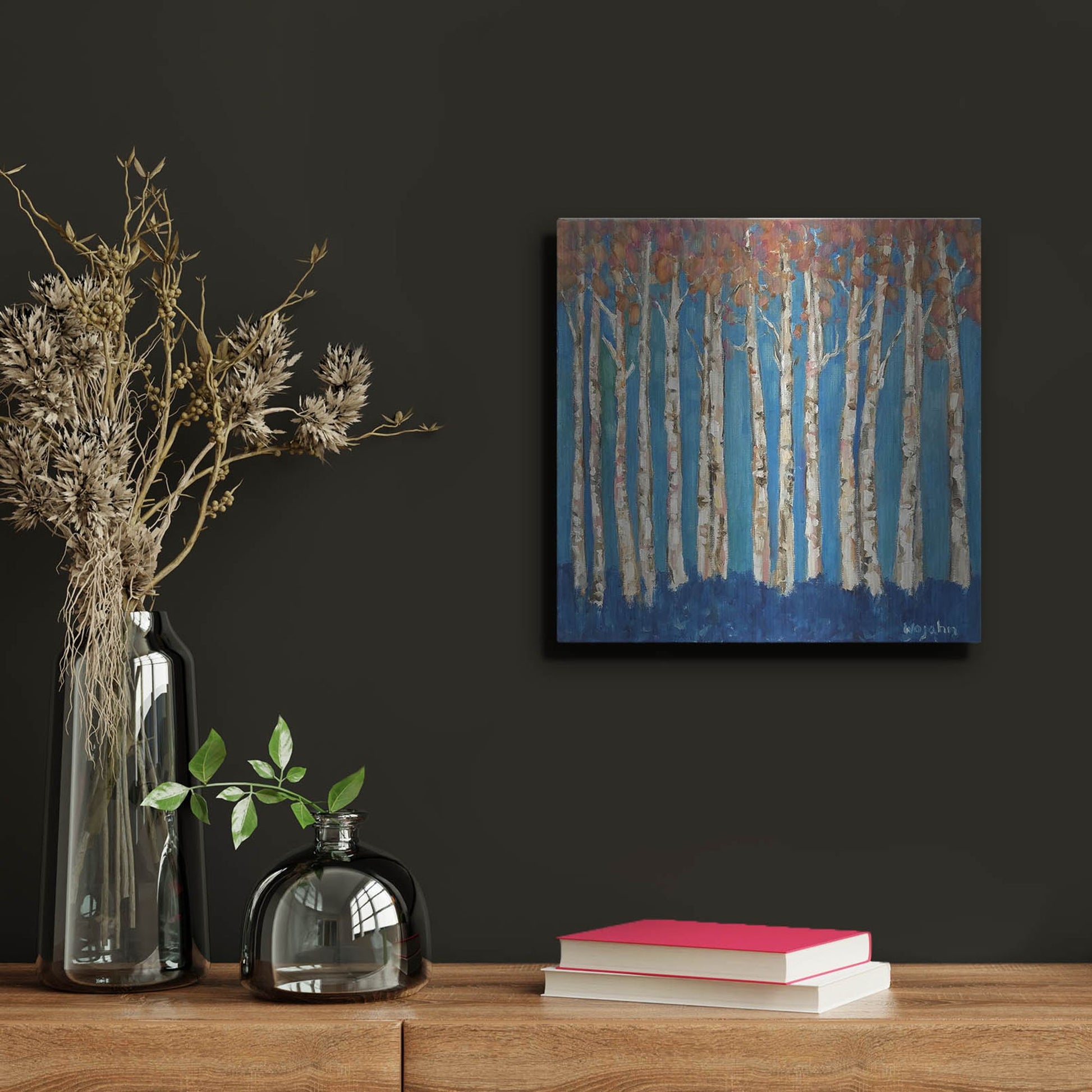 Luxe Metal Art 'Trees Pink' by Holly Wojhan, Metal Wall Art,12x12