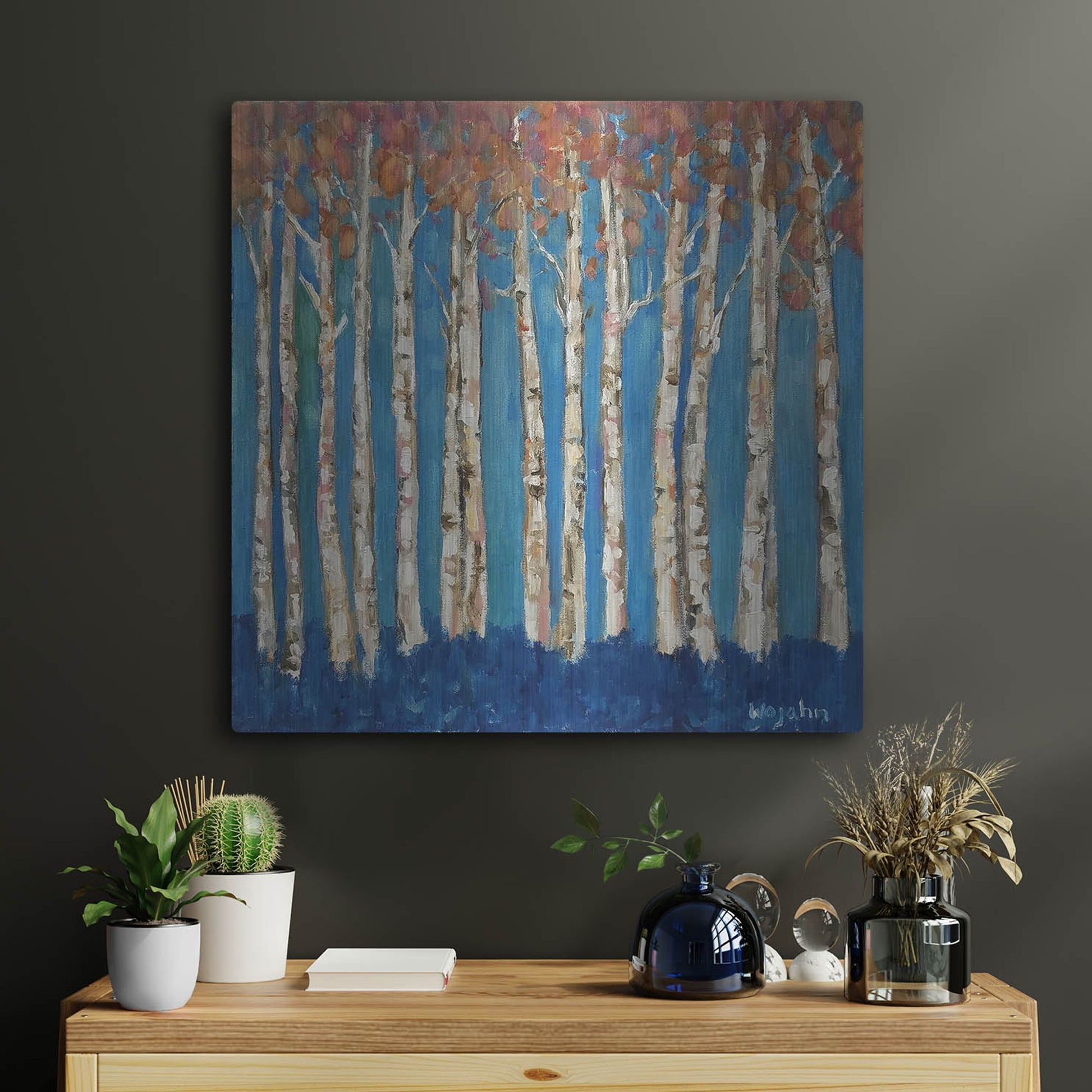 Luxe Metal Art 'Trees Pink' by Holly Wojhan, Metal Wall Art,24x24