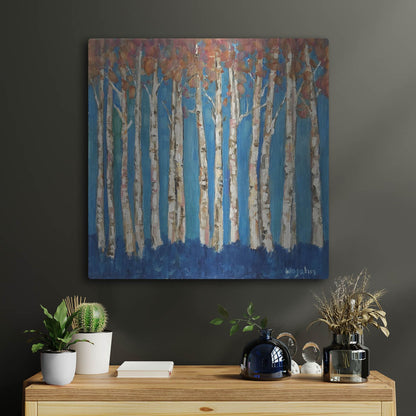 Luxe Metal Art 'Trees Pink' by Holly Wojhan, Metal Wall Art,24x24