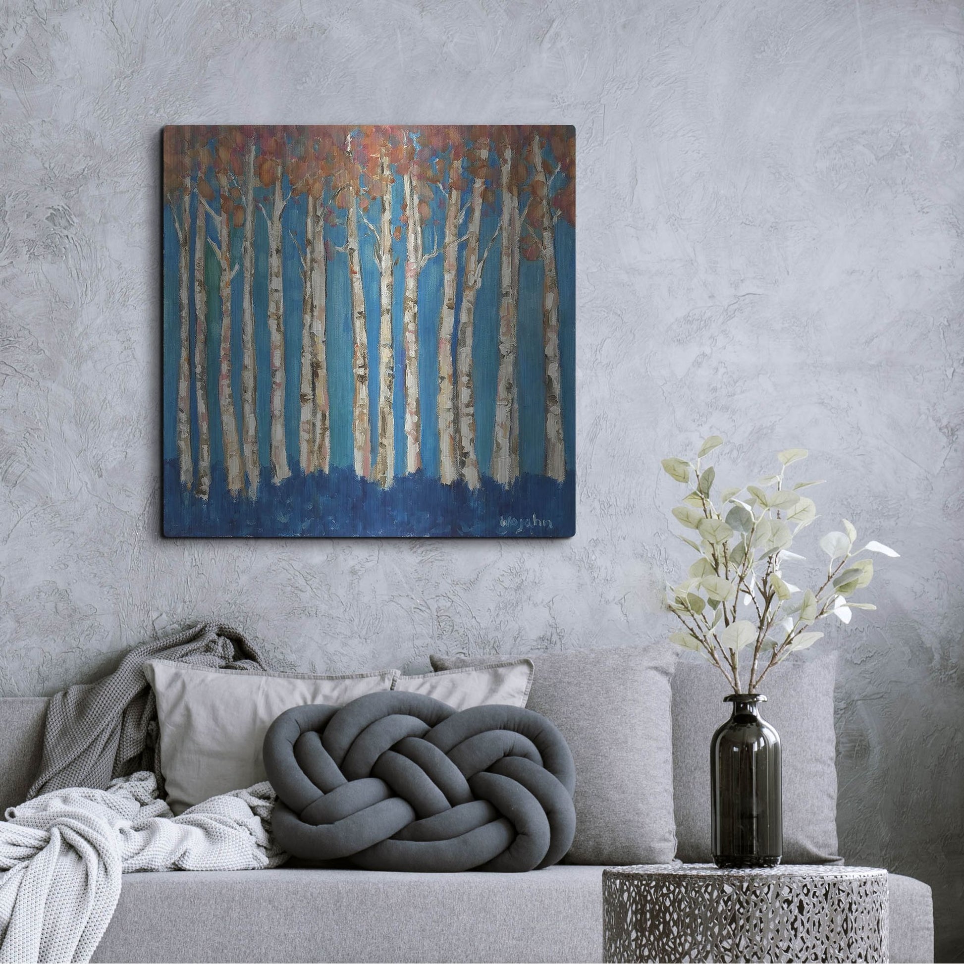 Luxe Metal Art 'Trees Pink' by Holly Wojhan, Metal Wall Art,36x36