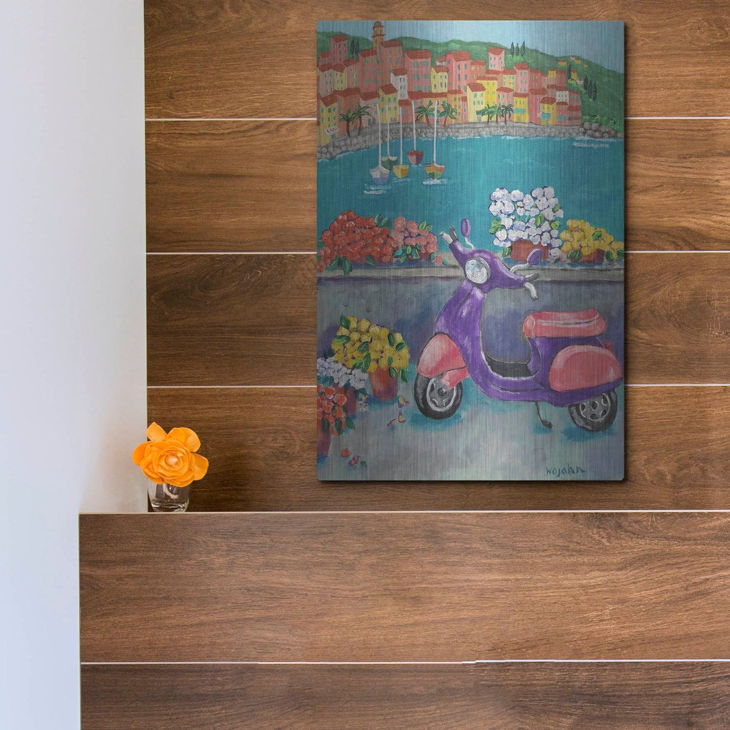 Luxe Metal Art 'Vroom with a View' by Holly Wojhan, Metal Wall Art,12x16