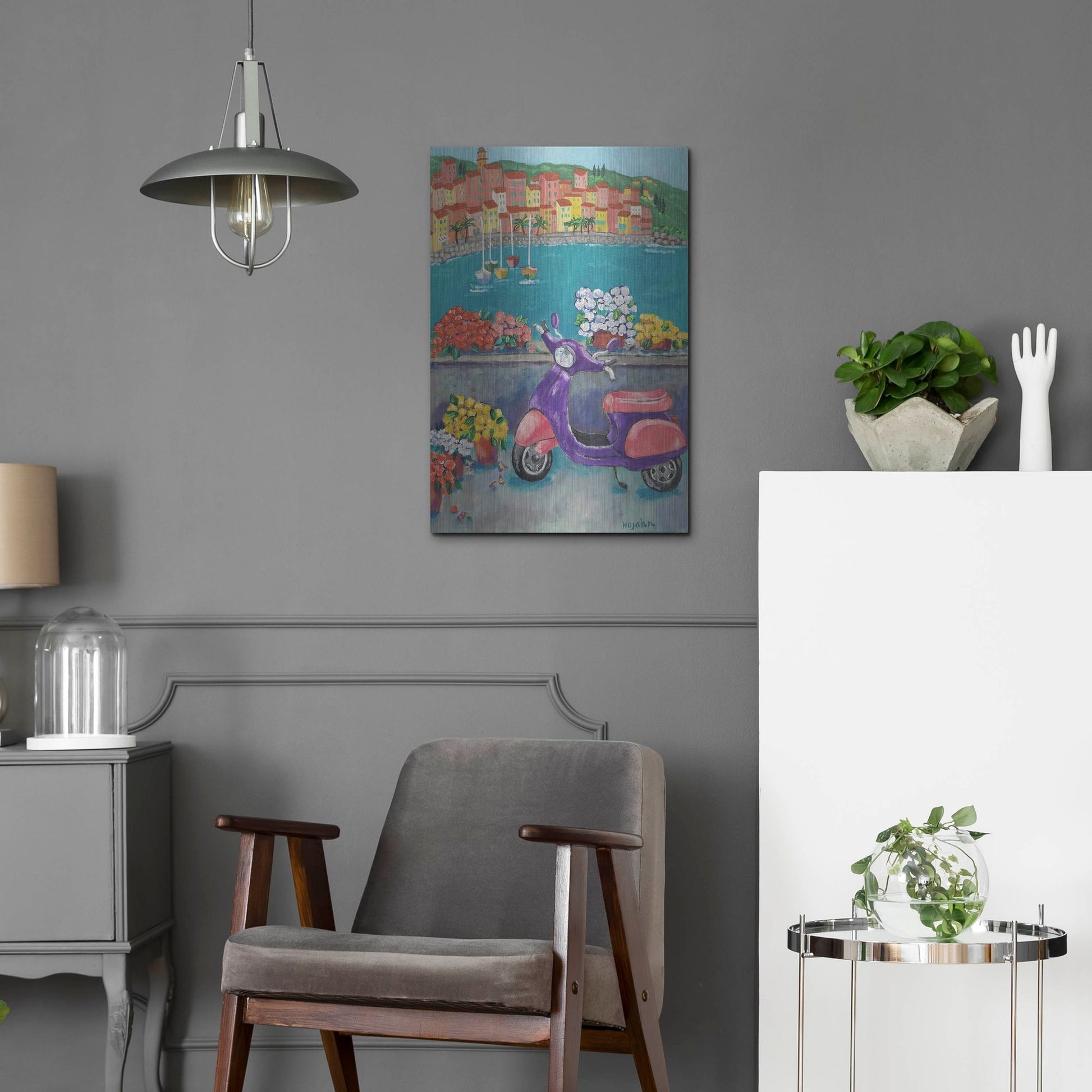 Luxe Metal Art 'Vroom with a View' by Holly Wojhan, Metal Wall Art,16x24